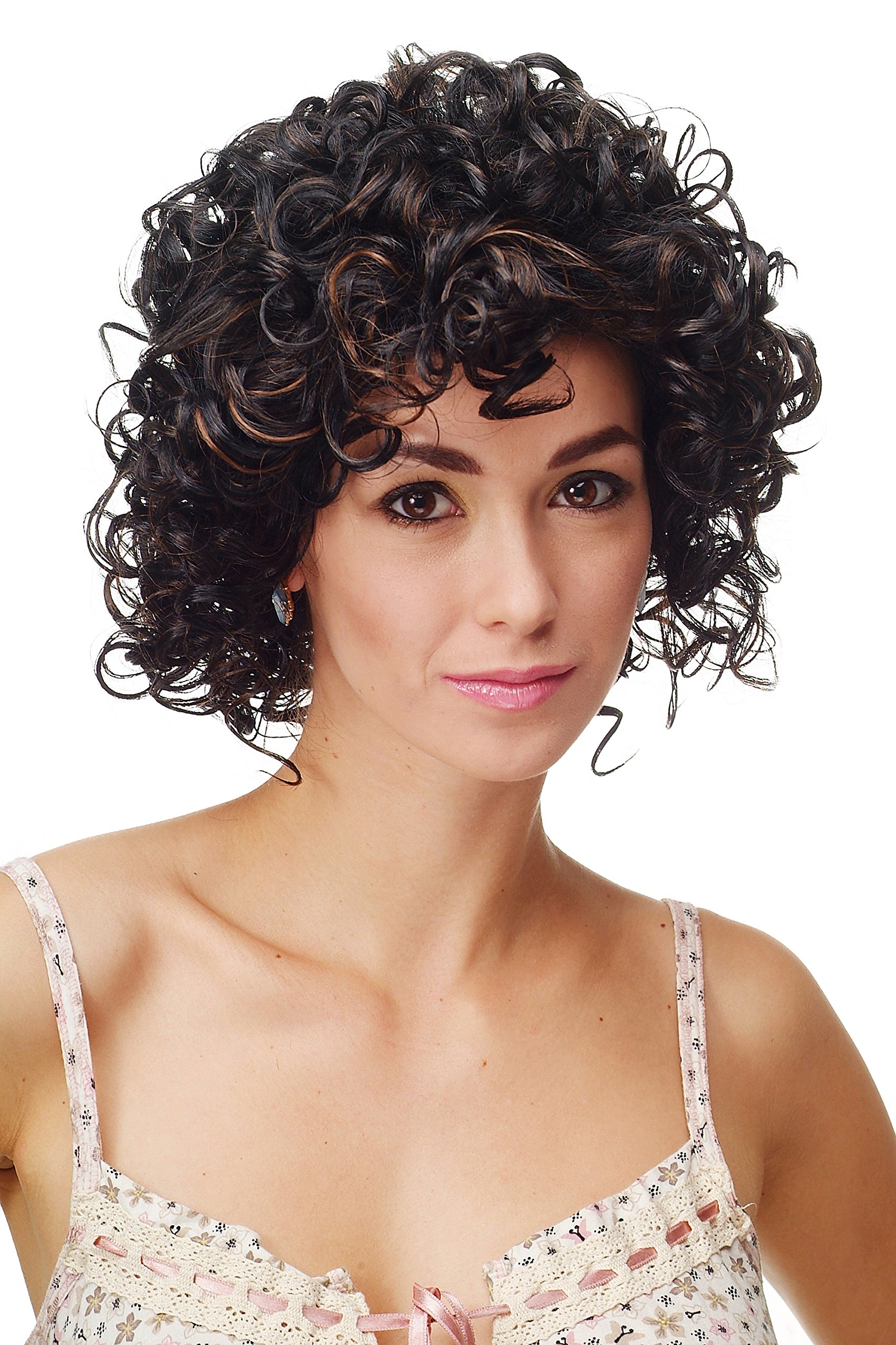 WIG ME UP - DW1066-1BH30 Lady Quality Wig short medium length Afro Caribbean Latin styl curly curls volume black with copper brown higlights streaked