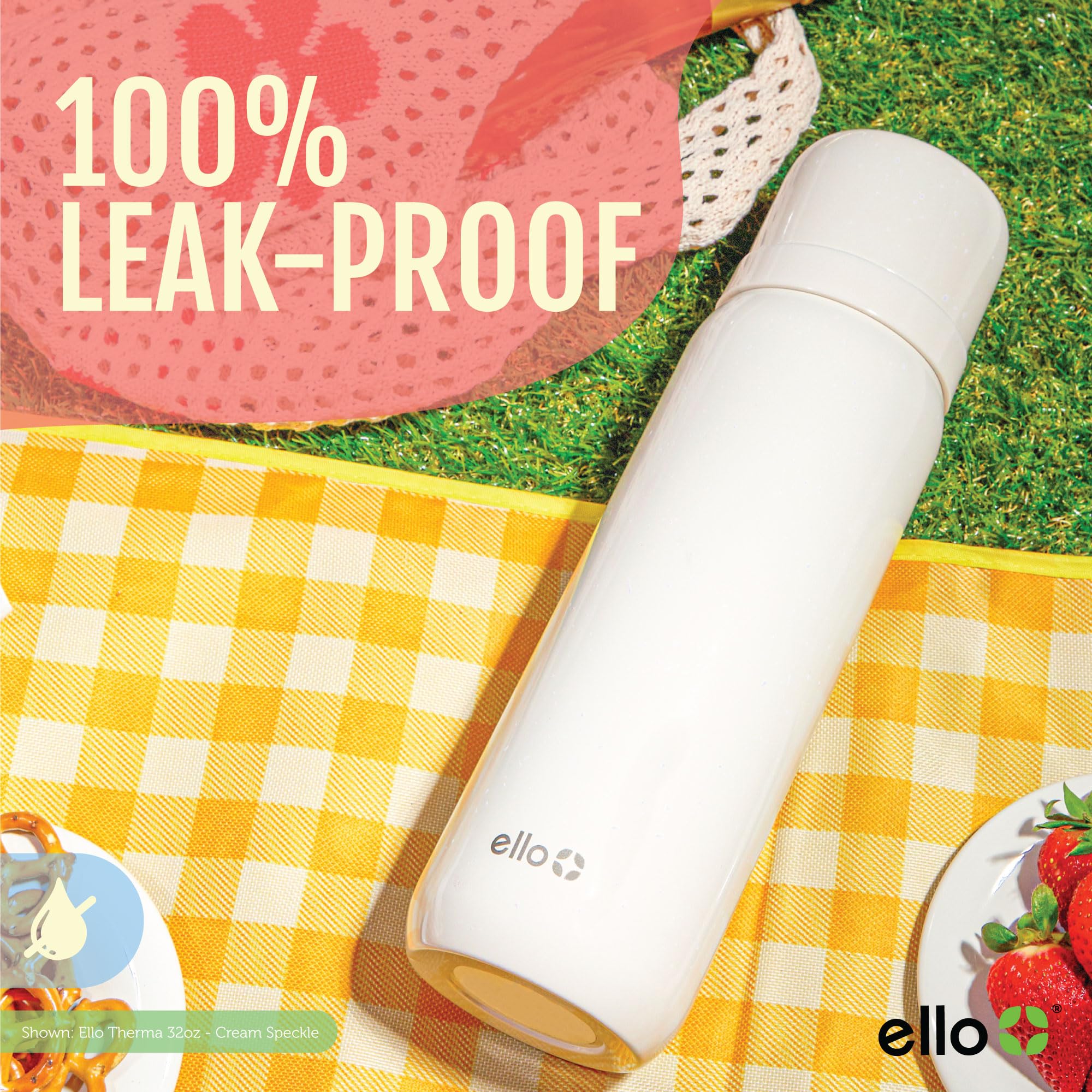 Ello Therma 32oz Insulated Stainless Steel Thermos for Hot & Cold Beverages with Leak Proof Lid & Built-in Cup, Triple Wall Insulation, Hot 24 Hrs, Perfect for Coffee,Tea, Dishwasher Safe, Blue