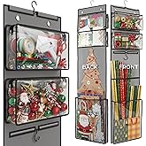 Homespells Wrapping Paper Organizer 63" – Double-Sided Vertical Gift Wrap Holder with 4 Zipper Bags, Transparent Pockets & Hooks – Space-Saving Storage for Gift Paper Rolls, Ribbons & Accessories