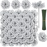 LELEE Artificial Rose Flowers Head with Stem - 108pcs Silver Artificial Flowers Rose Bulk - Silk Rose Fake Flower for Wedding Bouquet Party Home Decor DIY Baby Shower Centerpieces Tables Decoration