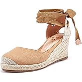 Ruanyu Womens Platform Espadrille Sandals Lace Up Closed Toe Summer Wedge Sandals