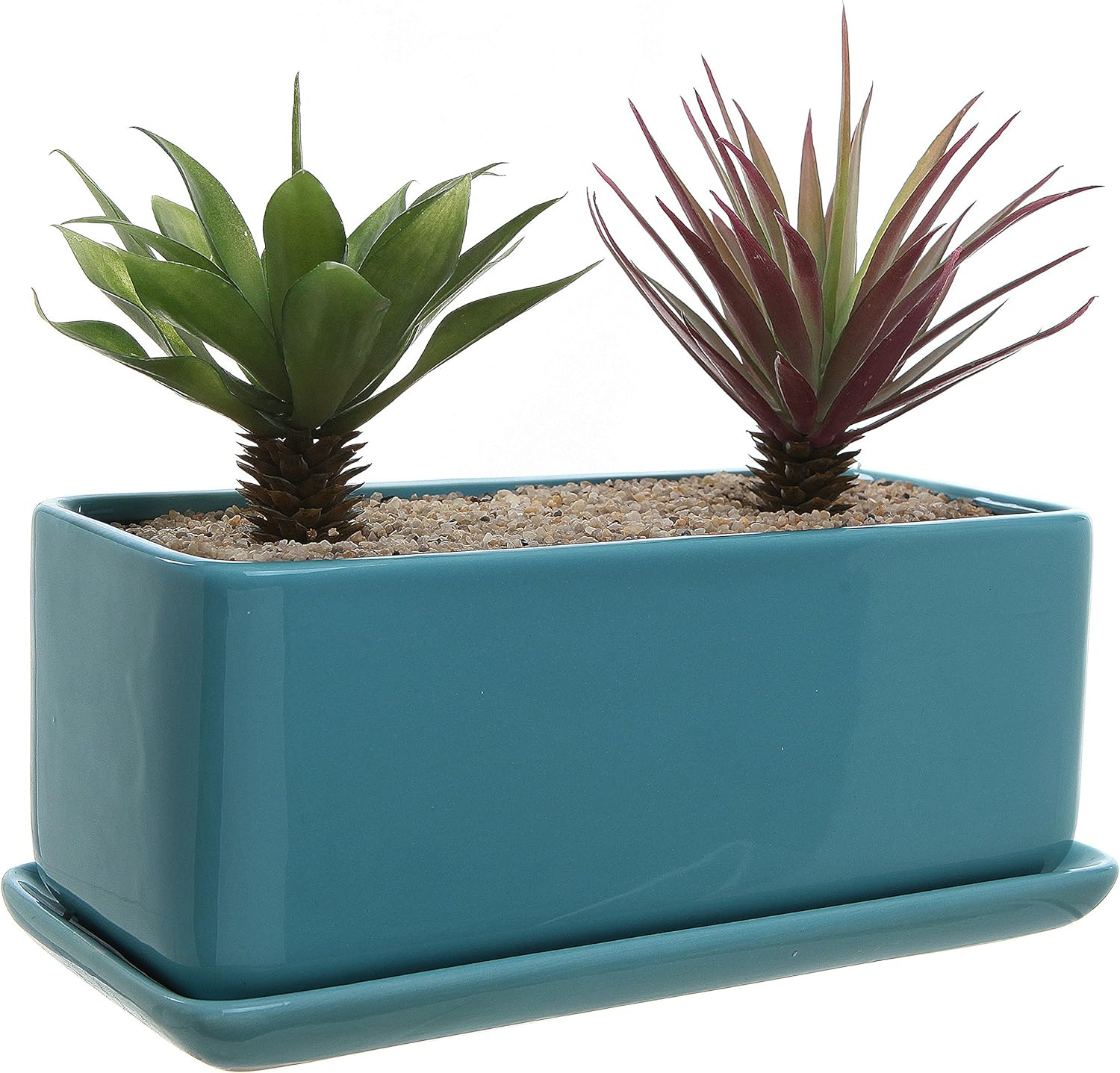 10 inch Rectangular Modern Minimalist Turquoise Ceramic Succulent Planter Pot/Window Box with Saucer