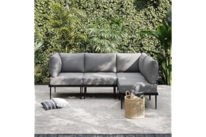 Sundale Outdoor 4 Pieces Metal Patio Furniture Set, Outdoor Sectional Sofa w/6 Inch Olefin Cushion, Modern Outdoor Conversation Sets