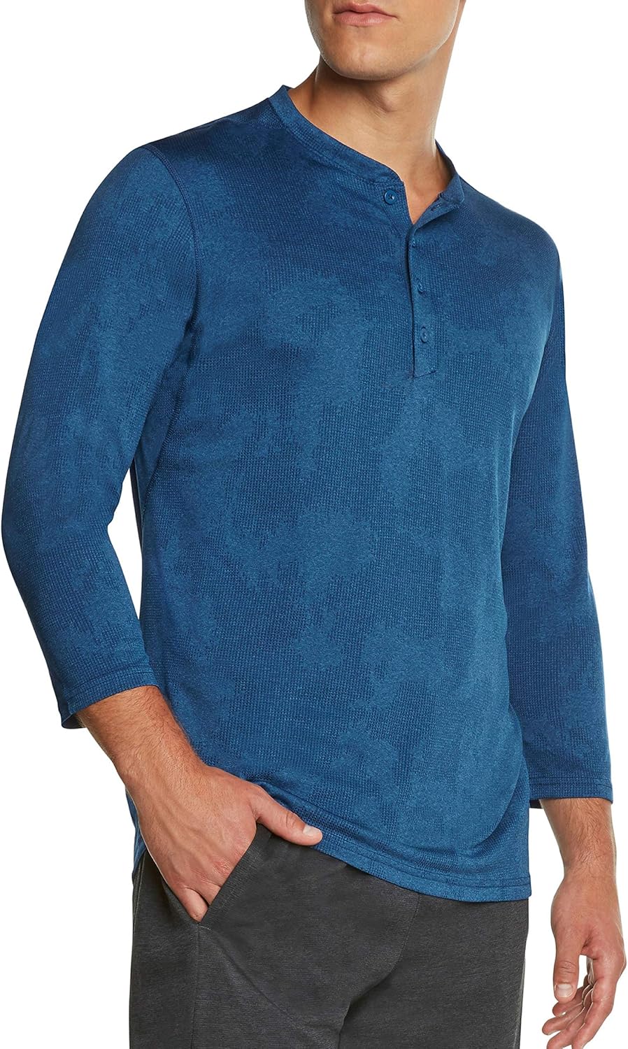 Mens Thermal 3/4 Sleeve Henley Dry Fit Crewneck Workout