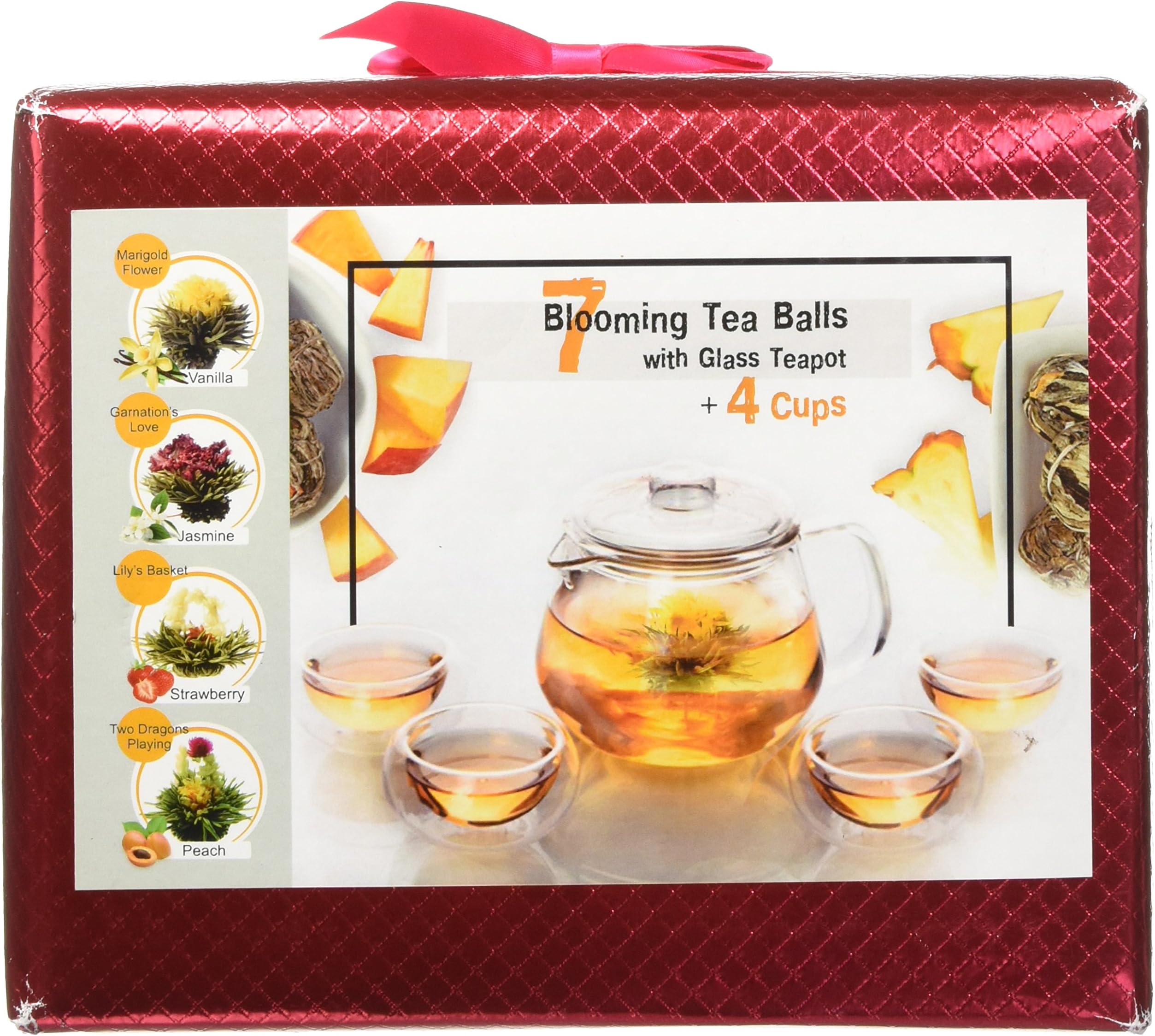 Best Gift for Women Flowering Tea Gift Set: Glass Teapot with Infuser and 4 Cups & 7 Blooming Flower Tea Balls with Natural Flavors