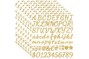STICEARD 664 PCS Gold Letter Stickers Glitter 8 Sheets Alphabet Number Stickers 1 Inch Vinyl Self Adhesive Stick on Letters for Graduation Cap Scrapbooking Water Bottles Cup Mailbox DIY Crafts Classroom Decor