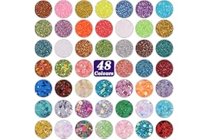 48 Tubes(24 fine +24 Chunky&fine Mixed) Set ANGXILIN Holographic Iridescent Metalic Colors Glitter,Epoxy Resin DIY Craft Glitter,Face Body Nail Art Tumbler Jewelry Making ANGXILIN Glitter