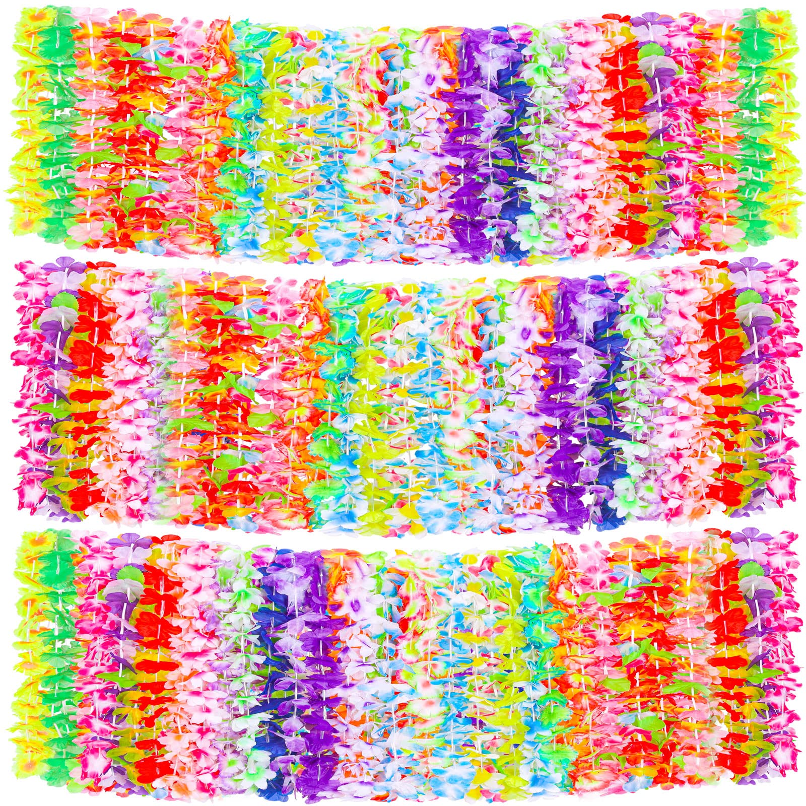 ADXCO 144 Pieces Hawaiian Leis Tropical Flower Necklace 36 Styles Hawaiian Garlands Bulk Luau Leis for Tropical Hawaiian Party Decorations Luau Party Beach Party Favor Supplies