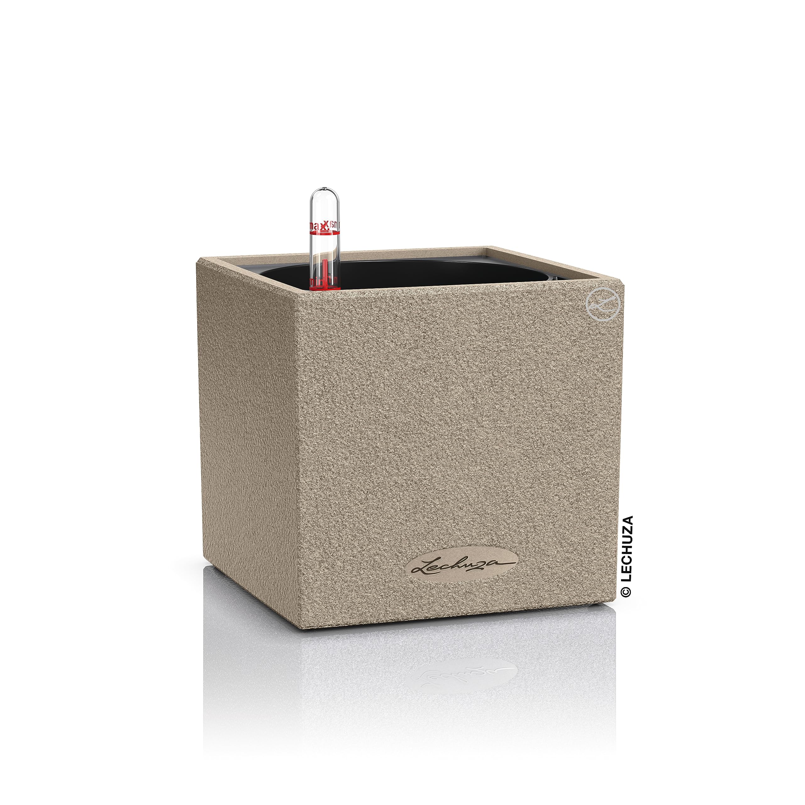 Lechuza Self Watering Plant Pot CANTO Stone 14 Garden Flower Indoor and Outdoor Small Plastic Herb Planter without Drainage Hole H14 L14 W14 cm Sand Beige