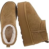 CUSHIONAIRE Hippy Women’s Platform Ankle Boots – Genuine Suede, Faux Fur Lining, Cozy Winter Slip-On Design, Comfortable Footwear with Wide Widths Available