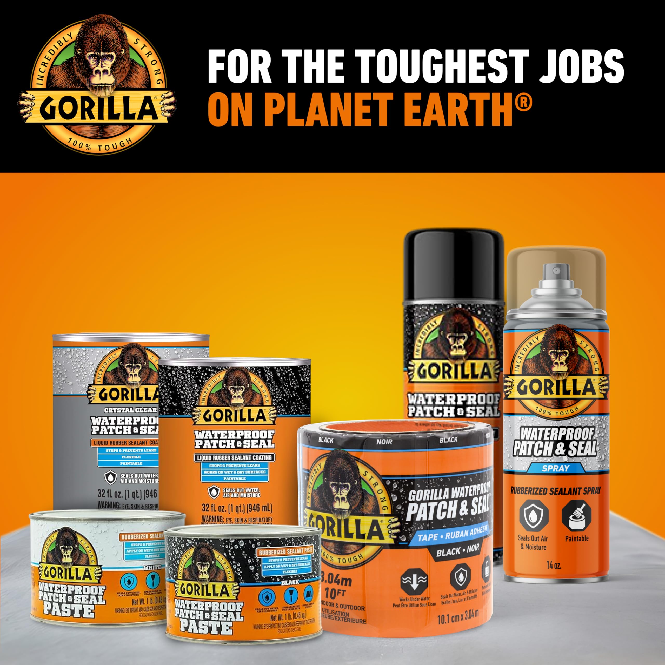 Gorilla Waterproof Patch & Seal Rubberized Sealant Spray, Crystal Clear, 14 Ounce (Pack of 1) - Seals Out Water, Air, and Moisture