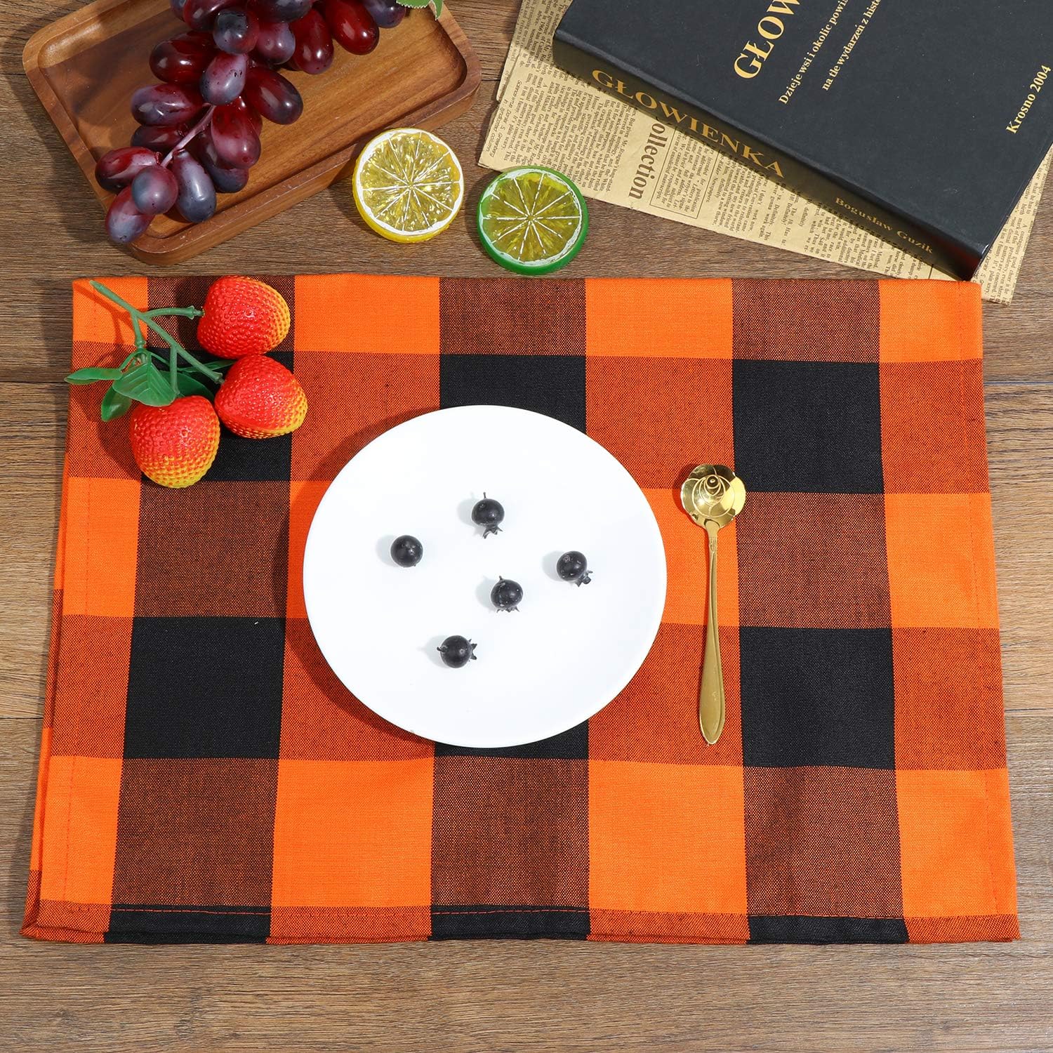 Wusteg 8 Packs Fall Place Mats Halloween Table Place Mats Cotton Family Tabletop Cloth Orange Black Buffalo Chech Plaid Decor Cloths for Home Restaurant Outdoor Daily Use, 15.7 x 23.6 Inches: Home & Kitchen