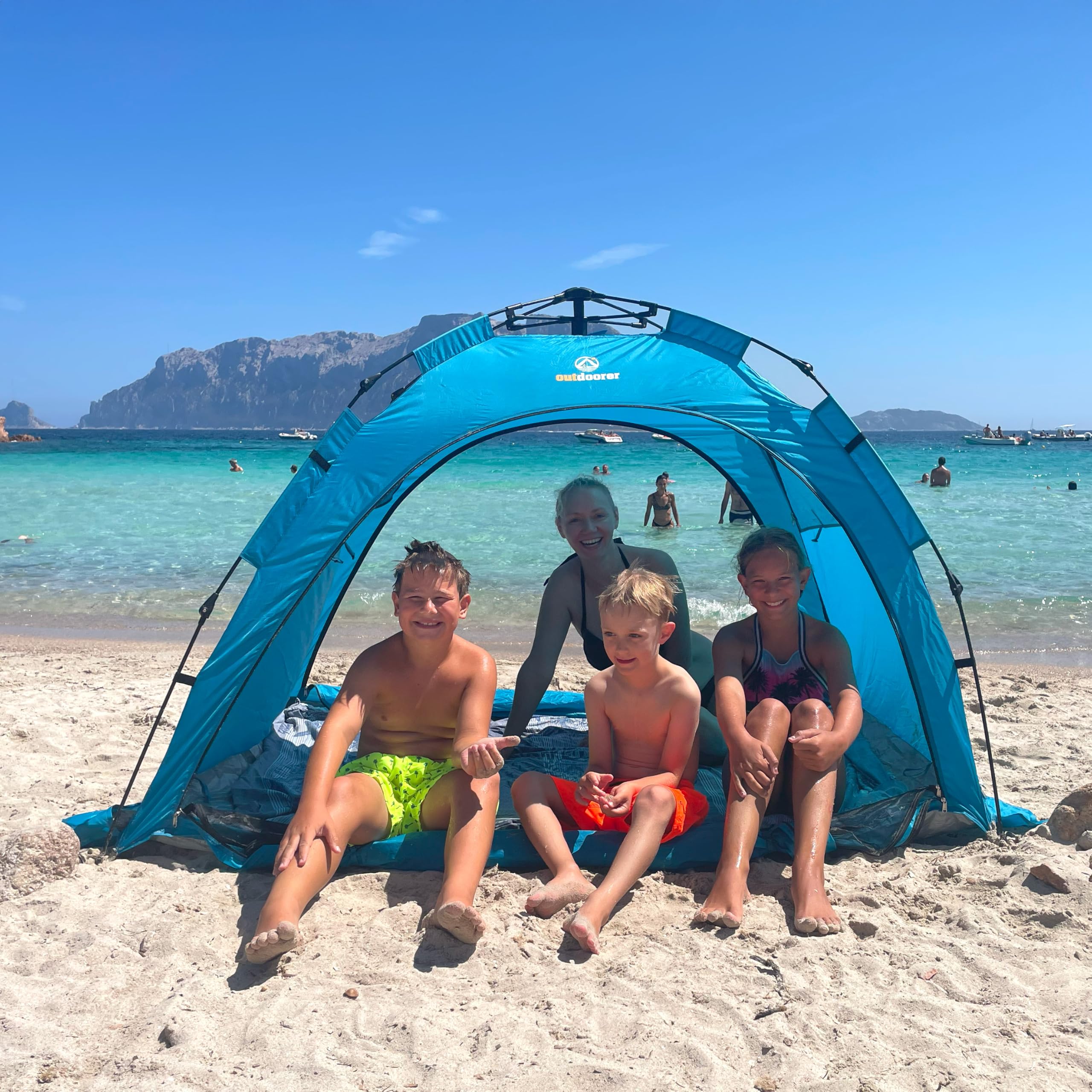 outdoorer Sun Snapper Air - UV 80 Quick-up-Strandmuschel mit 4 Türen und 3 Fenster, Schnellaufbau BZW. Automatik-Strandzelt, verschließbar, mit UV-Schutz 80, Sichtschutz und Insektenschutz 3