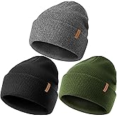 OLIKER 3 Pack Beanie for Men Women, Winter Double Layer Warm Knit Cuffed Hat Stylish Slouchy Skull Cap for Cold Weather