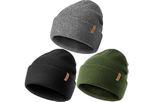 OLIKER 3 Pack Beanie for Men Women, Winter Double Layer Warm Knit Cuffed Hat Stylish Slouchy Skull Cap for Cold Weather