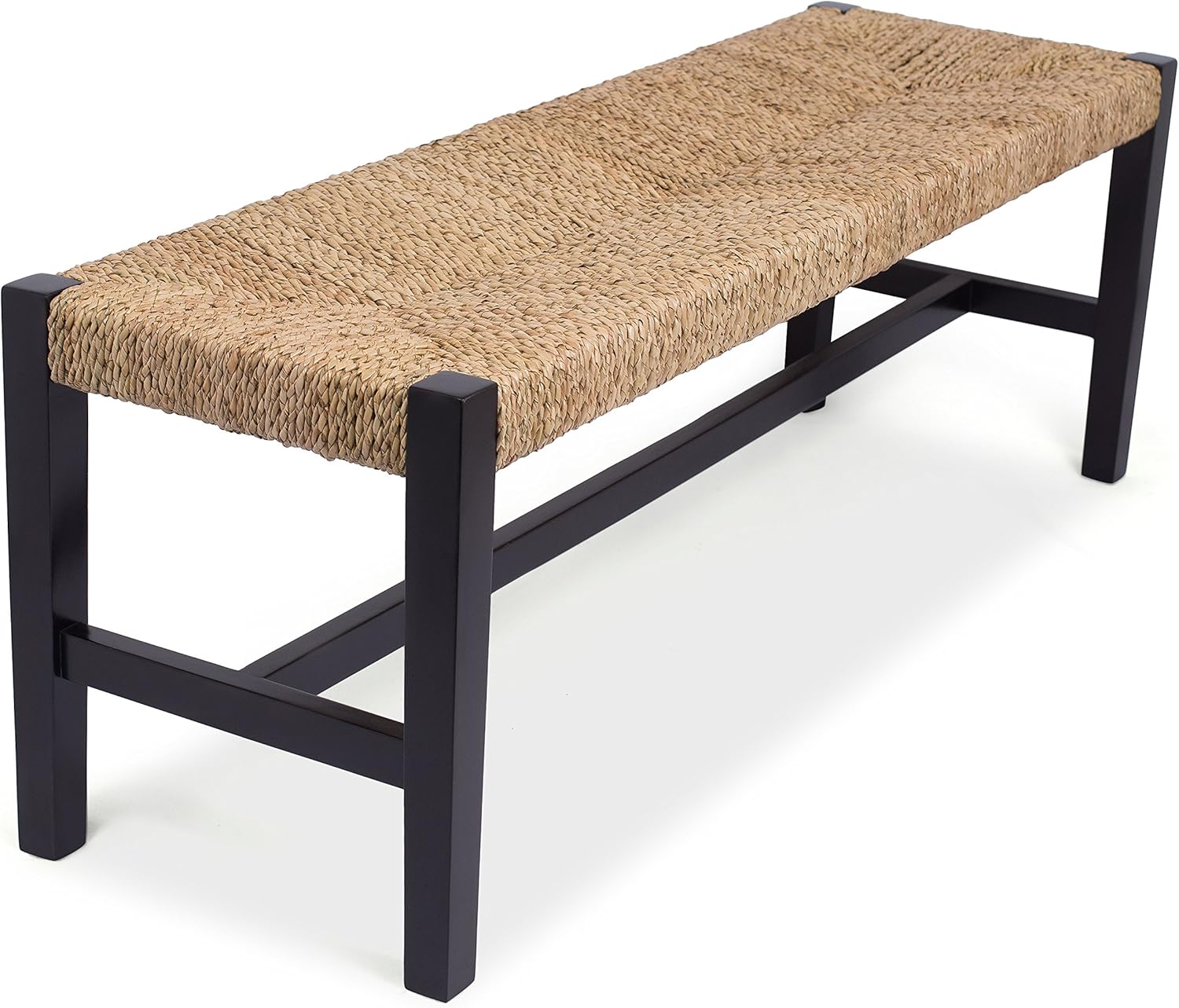 Black And White Woven Bench - BIRDROCK HOME Rush Weave Bench - 18 Inch Seat Height - Traditionally