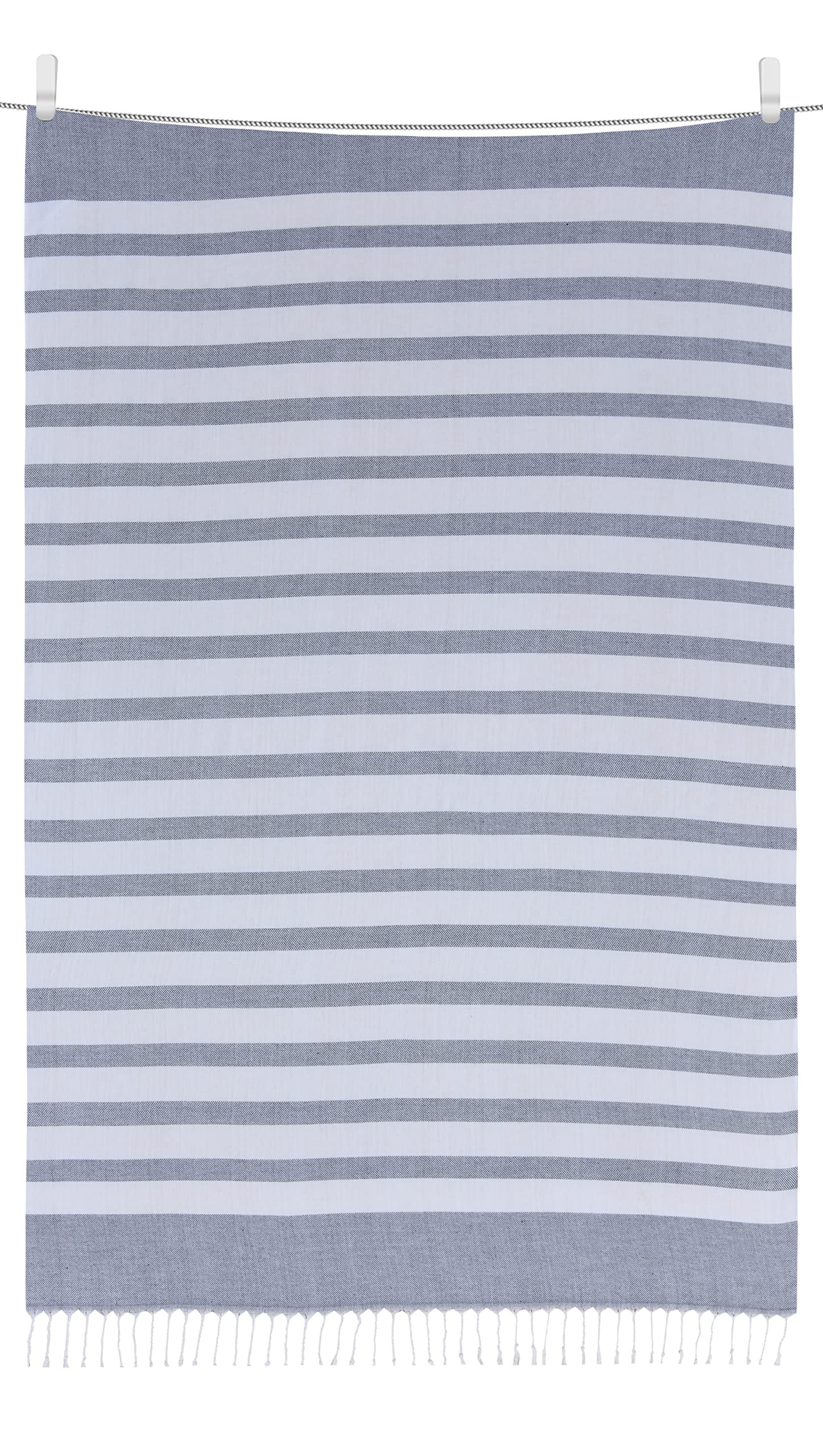 Sleepdown 100% Cotton Striped Tasseled Beach Towel Soft Absorbent Swimming Pool Travel Camping Bath Sauna Gym Yoga with Bag - White Blue - (80 x 165cm),5056242898535