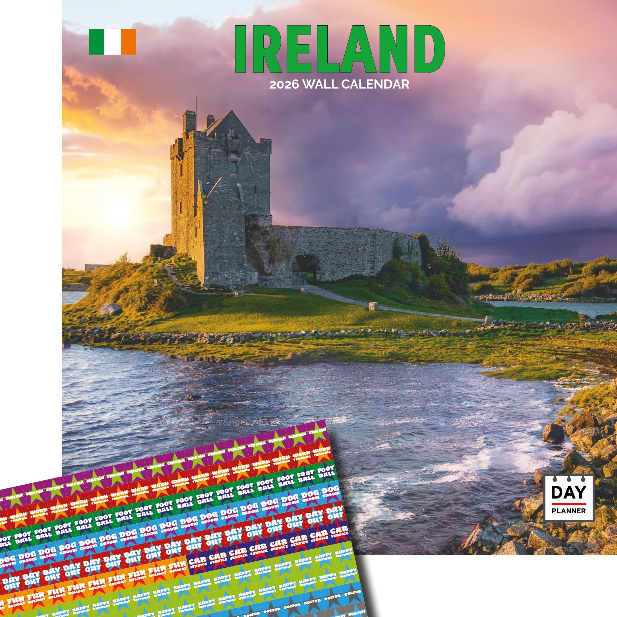 Dayplanner Publishing Ireland Calendar 2026, Large Square Wall Calendar With Organisational Stickers, 16 Month, Ireland Gift Travel Calendar
