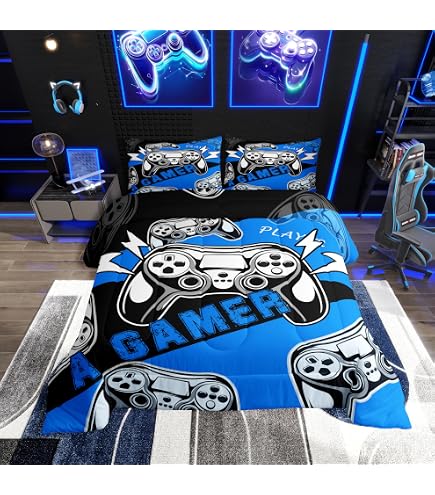 Gamer Bedding Set Full Size For Boys & Teens | Lightweight Video Game Sheets | 4-Piece Set - View #7