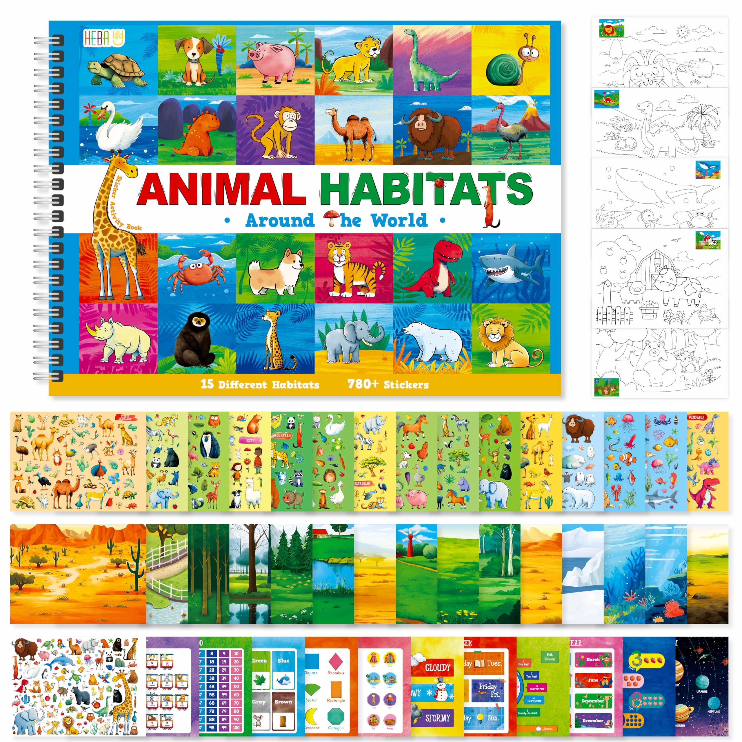Animal Habitat Sticker Book, 780+ Stickers & 15 Animal Habitat Scenes, Side By Side Activity Book Funny Sticker Books Educational Game- Great for Toddlers, Kids, Boys & Girls