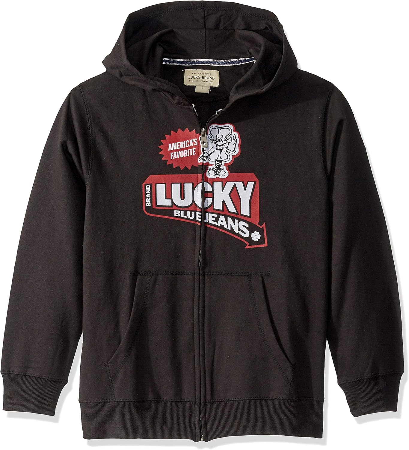 Lucky Brand Boys' Long Sleeve Solid Zip Up Hoody: Clothing