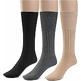 Silky Toes Cotton Diabetic Dress Socks for Men Non Binding Seamless Crew Socks, 3 or 6 Pk Multi Colors Big Sizes