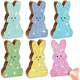 Marsui 6 Pcs Easter Bunny Wooden Centerpieces Glitter Bunny Table Decoration Colorful Tiered Tray Decor Spring Rabbit Tabletop Signs for Easter Party Desk Shelf Home Farmhouse Table Decorations