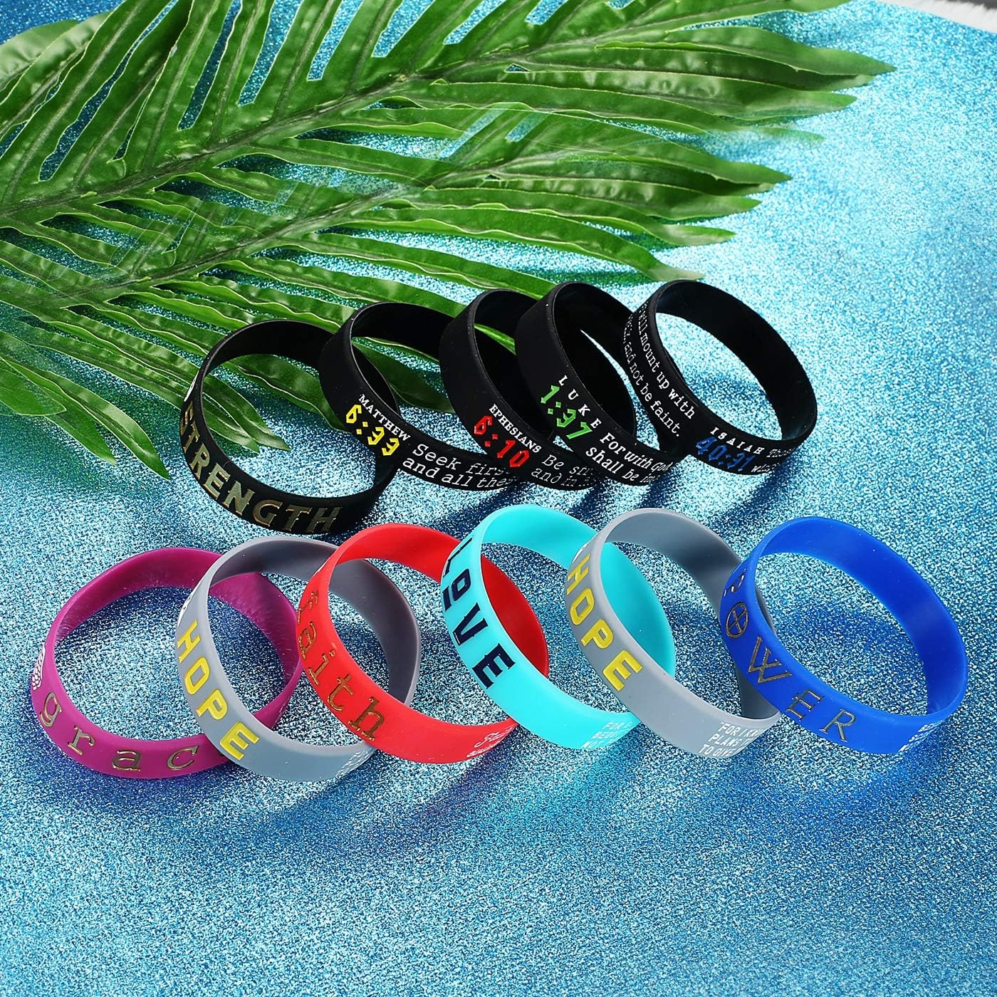 Finrezio 16PCS Religious Silicone Bracelet with Bible Verses Christian Wristbands Grace Power Love Hope Faith Strength Inspirational Bracelets Set for Religious Gifts: Jewelry