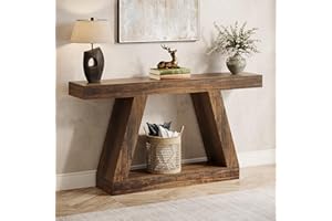Tribesigns Farmhouse Console Table, 55-Inch Rustic Sofa Table with Storage, Industrial Wooden Entryway Table for Hallway, Living Room, Dark Brown