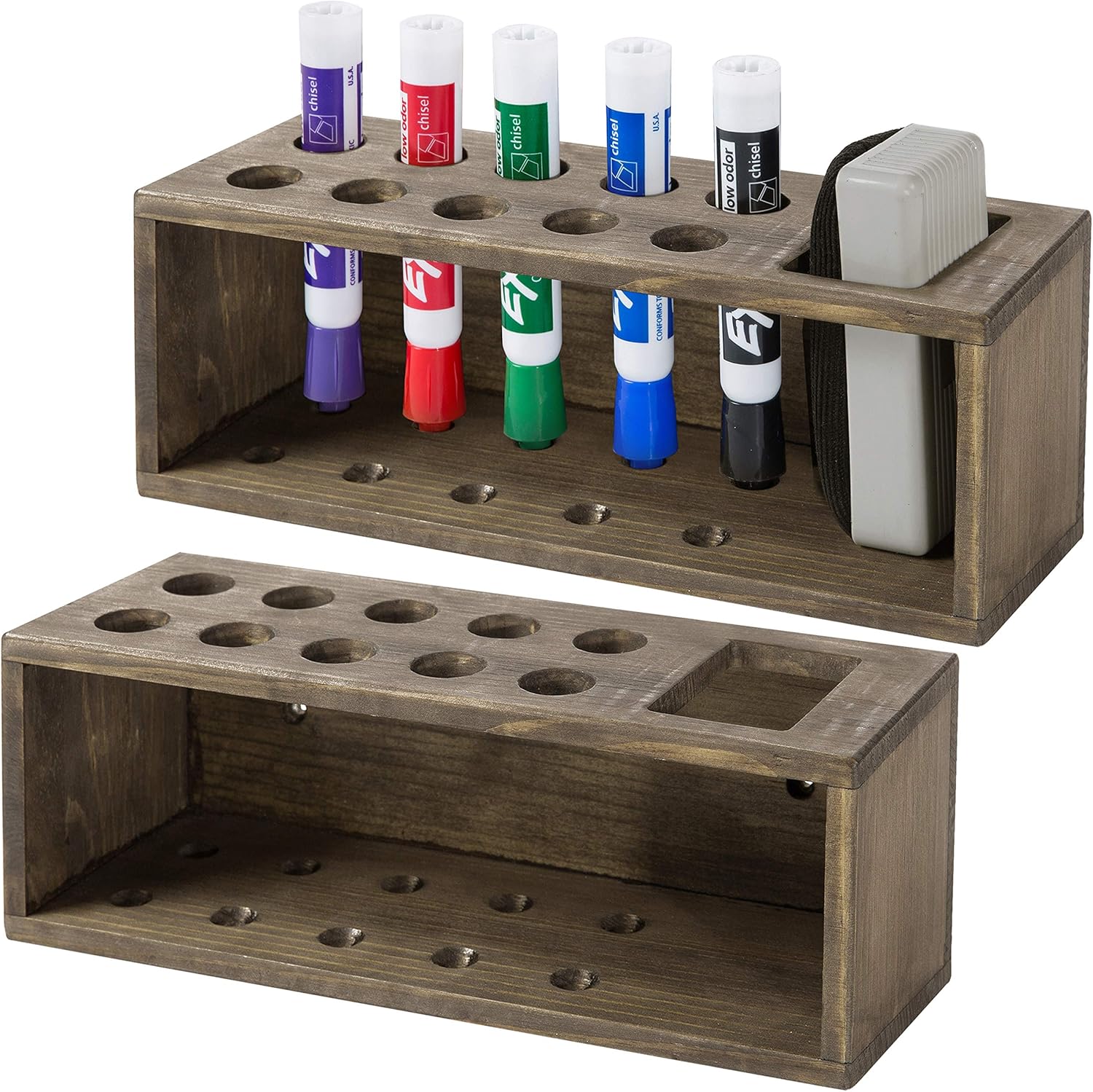 10Slot Wall Mounted Rustic Wood Dry Erase Marker