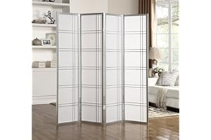 Roundhill Furniture Seto 4-Panel Room Divider Screen, Silver