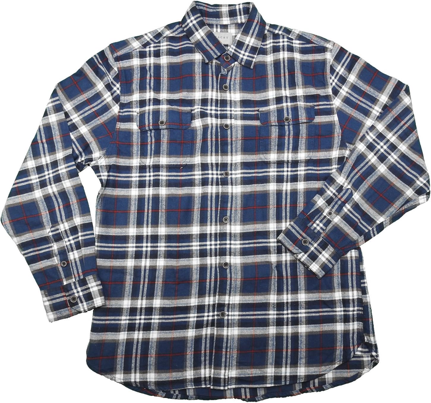 Jachs Mens Button Down-Long Sleeve Vintage Shirt, Navy/Red/Char (Large)