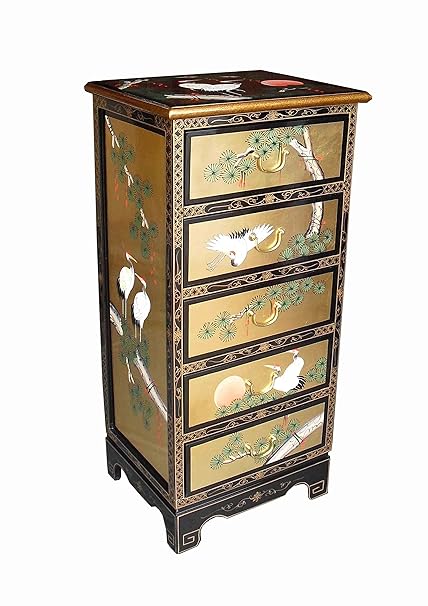 Chinese Furniture Oriental Genuine Gold Leaf Tall Chest Of