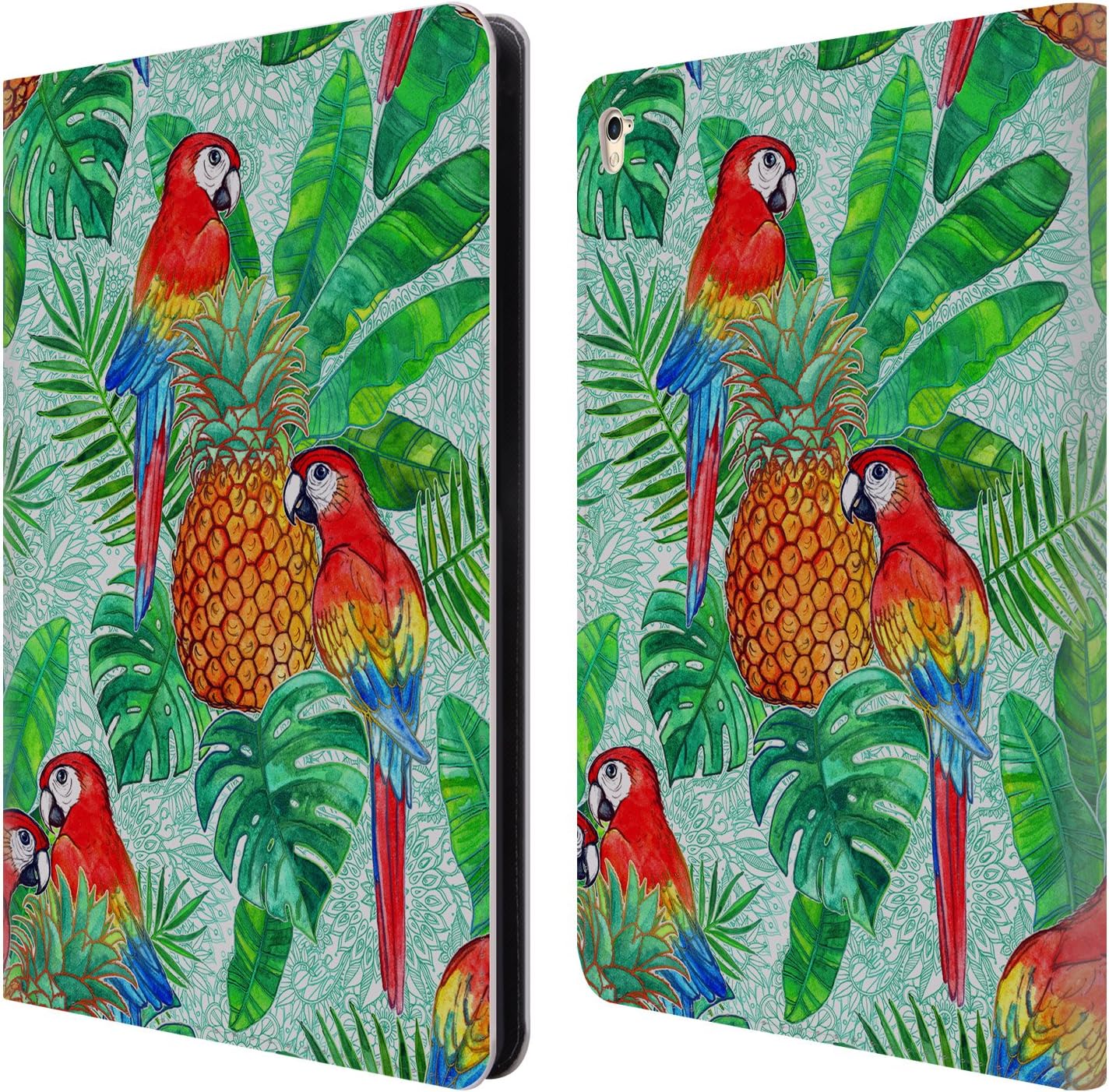 Official Micklyn Le Feuvre Pineapples And Parrots Tropical Summer Summer Patterns Leather Book Wallet Case Cover For Apple iPad Pro 9.7