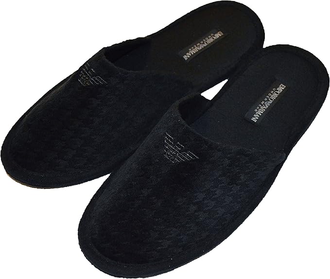 Emporio Armani Men`s Velour Slippers 111510 Black (Large) Amazon.co.uk