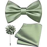 Branduce Solid Color Pre-tied Bow Tie and Pocket Square Lapel Pin Set for Men