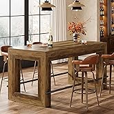 Tribesigns 59 Inch Bar Table, Industrial Counter Height Pub Dining Table, Rectangular Home Bar Units with Metal Footrest for Home Kitchen, Dining Room, Bistro, Rustic Brown