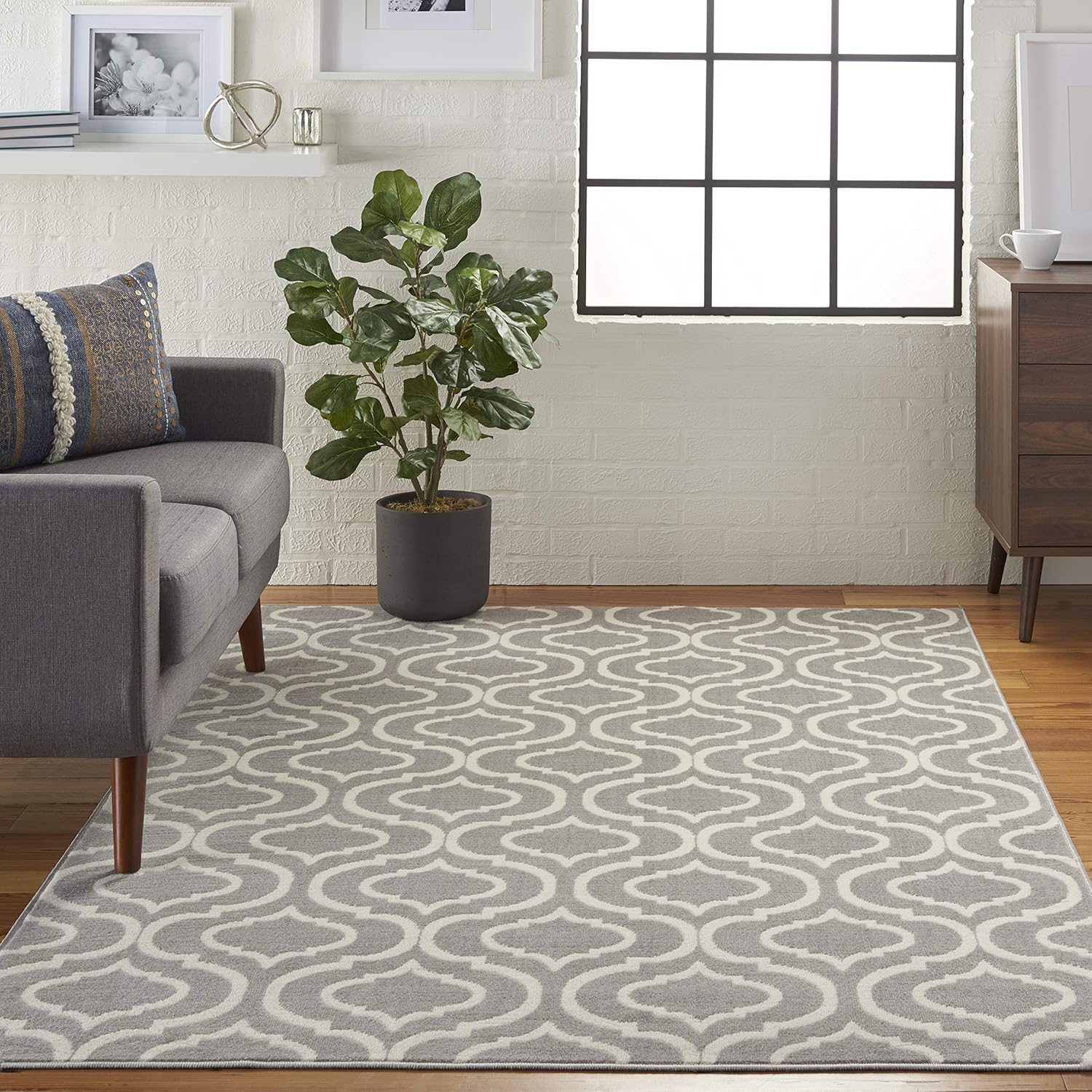 Nourison JUB19 Jubilant Casual Trellis Grey Area Rug 5'3