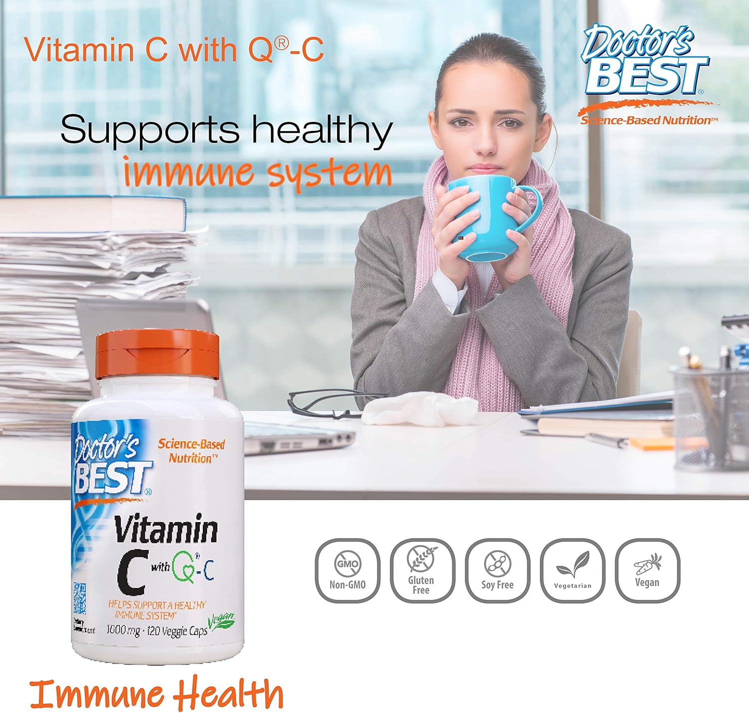 Doctor's Best Vitamin C with Quali-C 1000 mg, Non-GMO, Vegan, Gluten Free, Soy Free, Sourced from Scotland, 120 Veggie Caps: Health & Personal Care