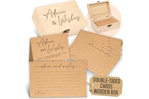 WOODAMORE Advice and Wishes Cards Box - 50 Pcs Rustic Baby Shower Advice Cards, Wedding Advices Card for Bridal Shower, Well Wishes Box for Graduation, Christmas, Birthday Party Decorations