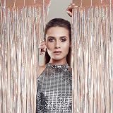 YAAVAAW 2pcs Glitter Silver Tinsel Curtain Backdrop 3.2x8.3ft view 5