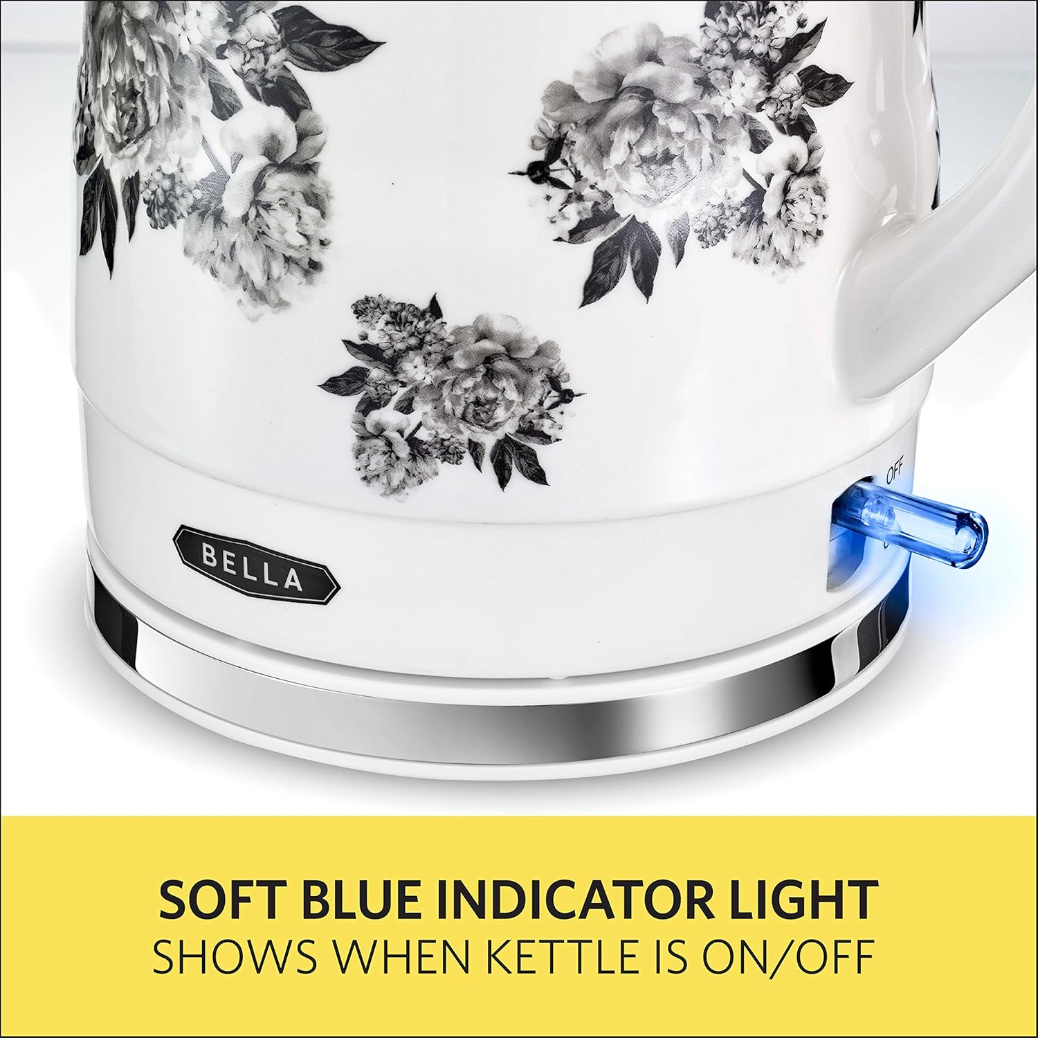 BELLA 1.5 Liter Electric Ceramic Tea Kettle with Boil Dry Protection & Detachable Swivel Base, Black Floral: Kitchen & Dining