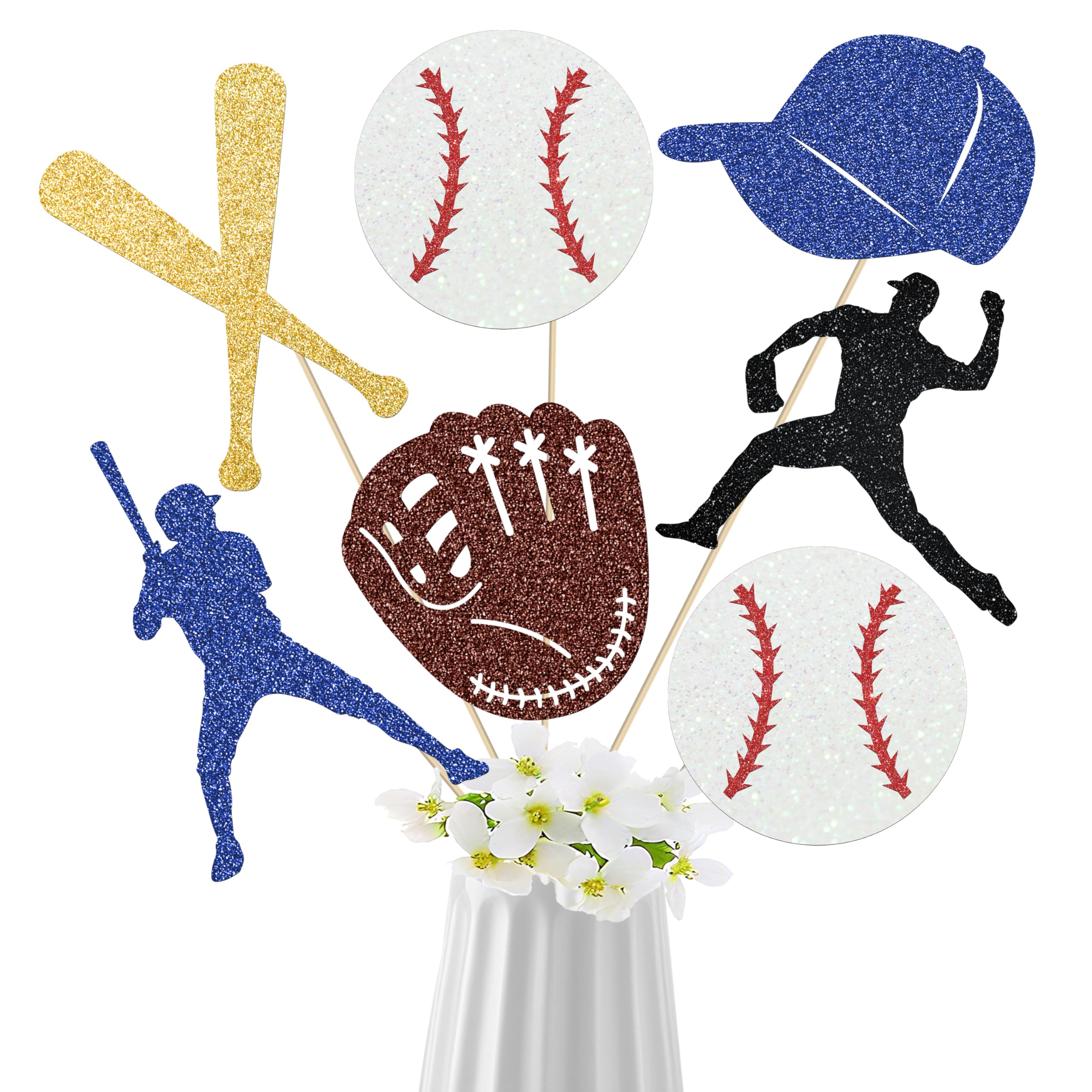 Photo 1 of 12pcs Baseball Theme Centerpiece Sticks Baseball Party Centerpieces for Table Glitter Baseball Player Birthday Decorations for Boys Baseball Birthday Party Baby Shower Supplies
