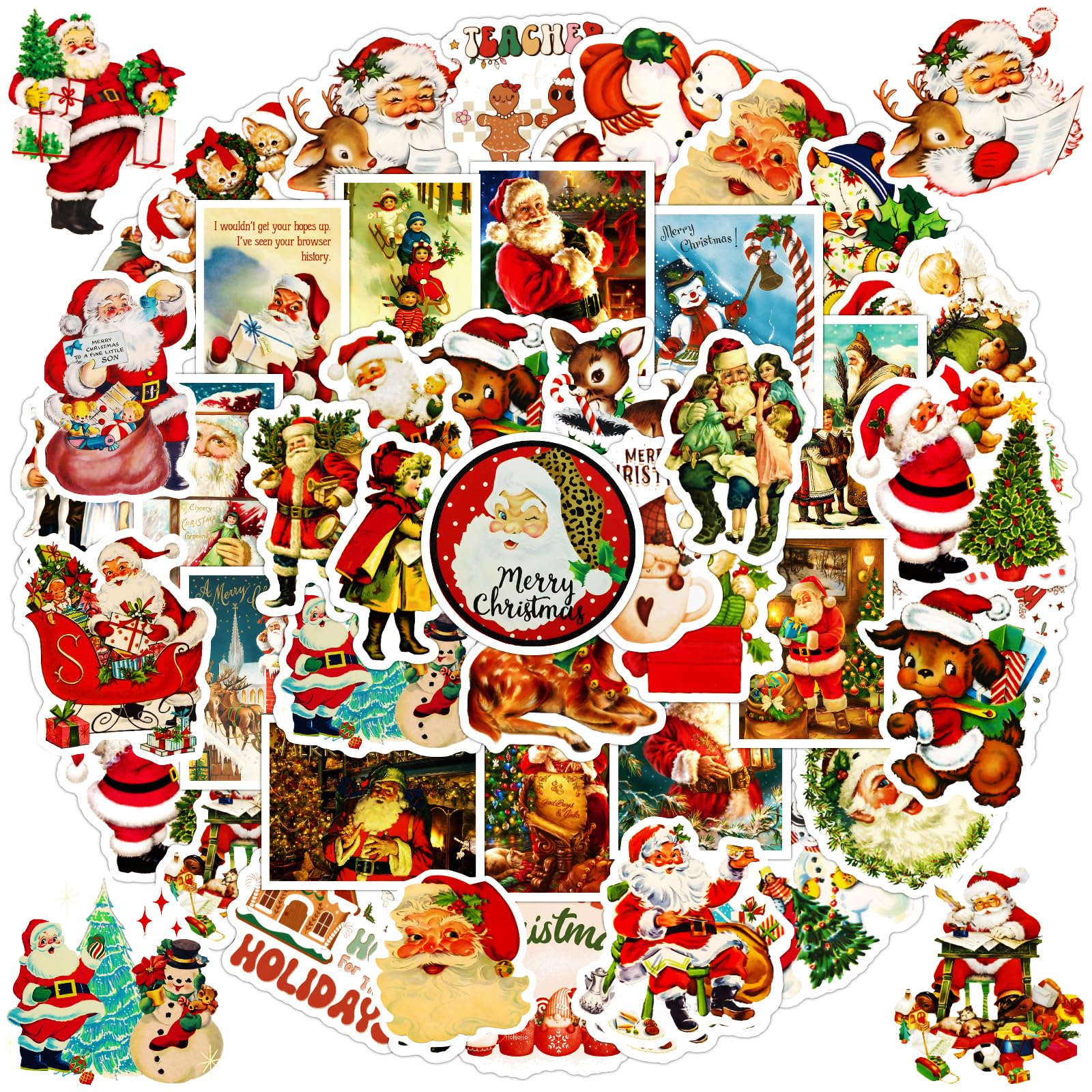 Photo 1 of 100PCS Vintage Christmas Stickers, Santa Claus Snowman Sticker Pack for Kids Teens, Waterproof Holiday Stickers Decals for Scrapbook,Cards, Christmas Gifts Vsco Sticker for Kids