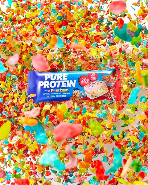 PURE PROTEIN FRUITY PEBBLES™ PROTEIN BARS – 20G PROTEIN, 3G SUGAR, 190 CALORIES (4 COUNT) LOW SUGAR* HIGH PROTEIN SNACK – GLUTEN FREE – PERFECT FOR A HEALTHY SNACK.