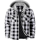 WULFUL Men's Cotton Plaid Shirts Jacket Fleece Lined Flannel Shirts with Hood