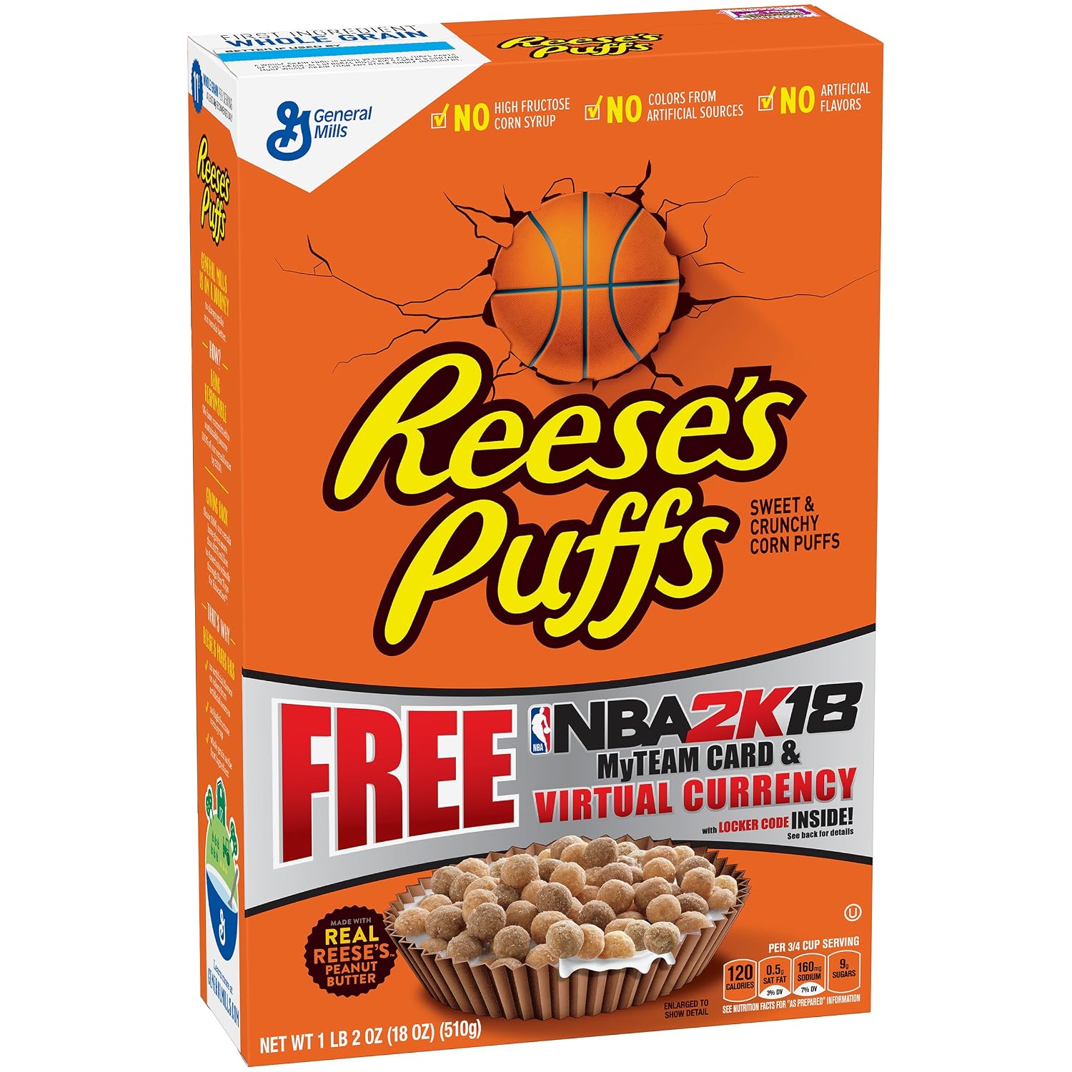General mills reese's puffs swt crnchy corn puffs cereal 18oz (016000275669)