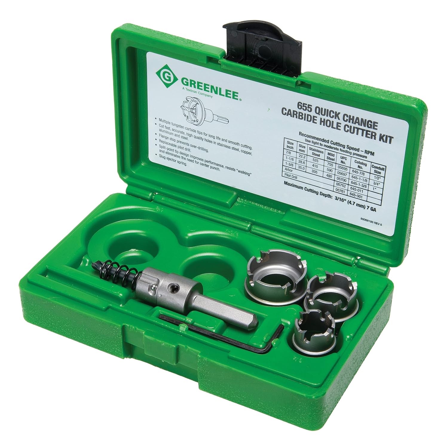Greenlee 655 Kwik Change Stainless Steel Hole Cutter Kit, 5Piece eBay