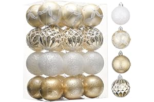 Valery Madelyn Christmas Ball Ornaments for Christmas Tree Decorations, 24ct 2.36" White & Gold Shatterproof Christmas Orname