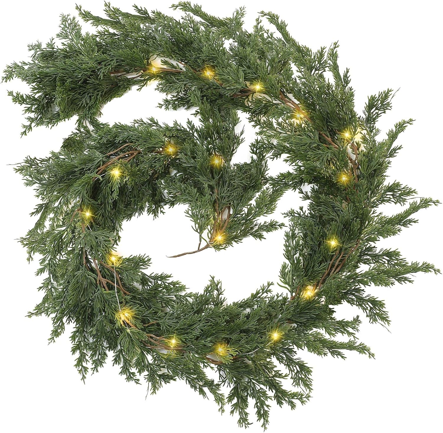 Wreaths, Garlands & Swags - 1 Pack LED Christmas Cedar Garland Artificial Pine Cypress Vines with Light Christmas Garland with Lights for Christmas Table Mantle Background Wall Room Outdoor Indoor Winter Decoration (6.56 ft)